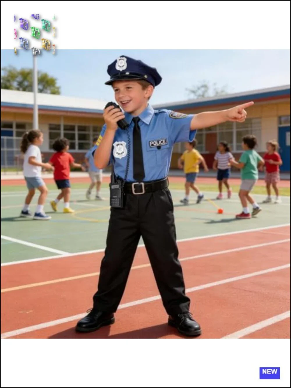 Kids Police Officer Costume Boys Cop Outfit Pretend Play Dress Up with Hat